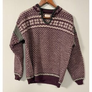 Alps Wool Nordic Fair Isle Print Purple Green Sweater Sz Large
